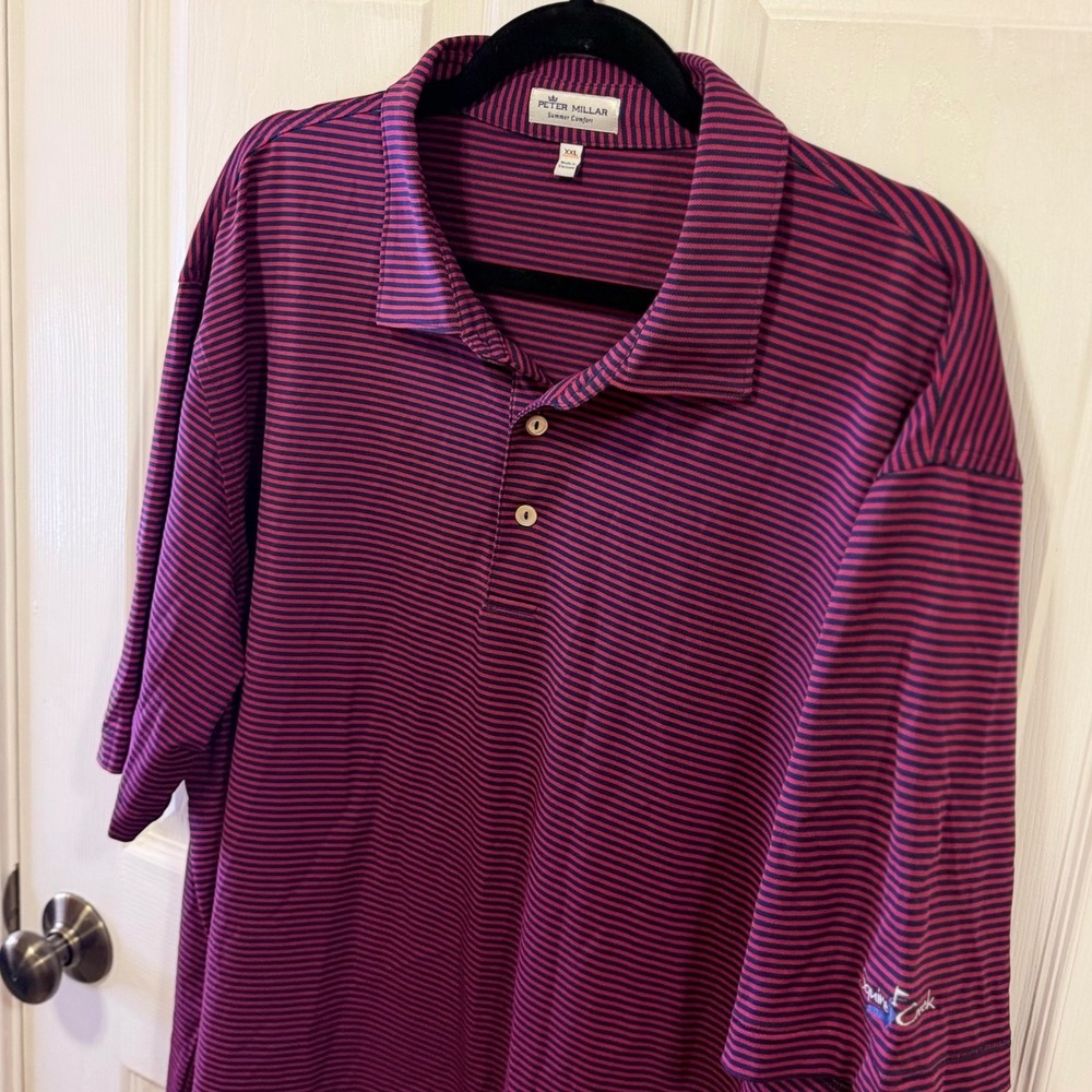 Peter Millar Summer Comfort Mens XXL Polo Burgundy Navy Stripe Squire Creek